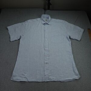 Peter Millar Shirt Mens Medium Light Blue 100% Linen Short Sleeve Button Up